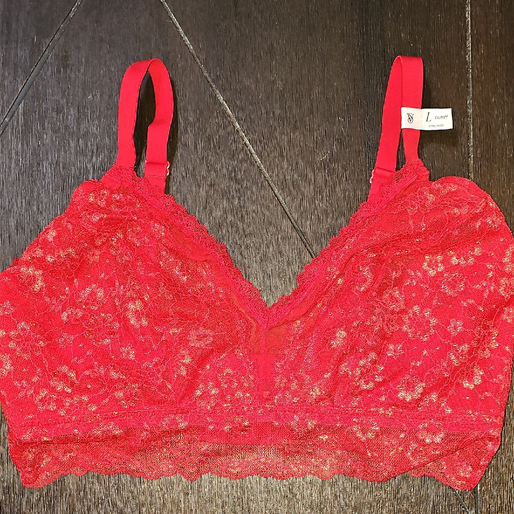 Victoria's Secret Curvy Red Lace Bralette - Wireless Floral Design